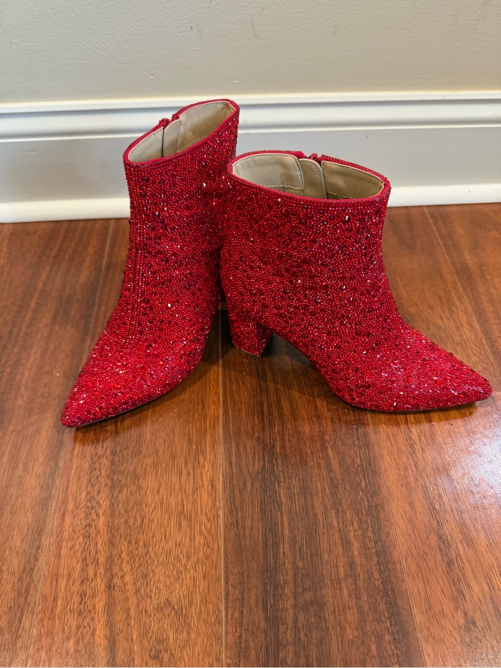 Betsey Johnson Red Glitter Ankle Boots